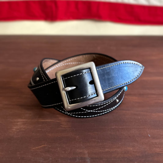 TURQUOISE STUDDED COWBOY BELT - Black