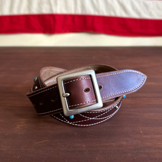 TURQUOISE STUDDED COWBOY BELT - Brown